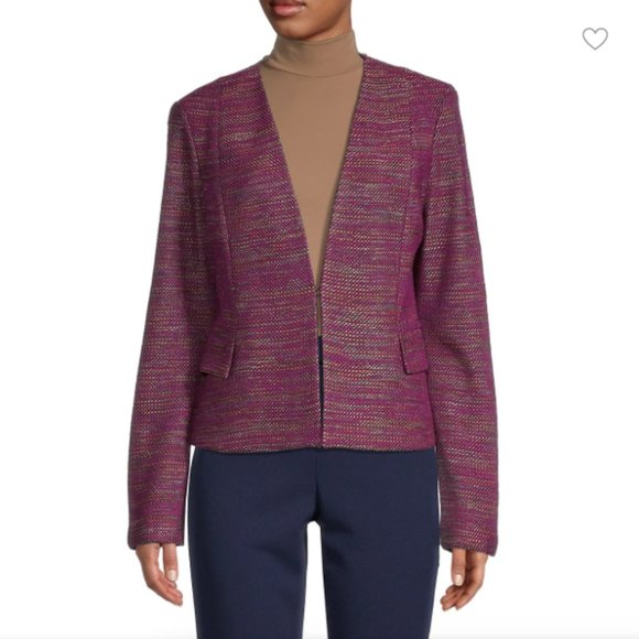 St. John Collarless Woven Fuchsia Multicolor Tweed Boucle Blazer Jacket 8 2019 - Picture 14 of 16